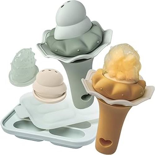 Moonkie Baby Fruit Feeder with Freezer Tray, BPA Free Silicone Food Feeder for Infant Self Feeding, Breastmilk Popsicle Molds, Mesh Feeder with Two Pouches, Baby Shower Gifts 4 Months+, 2 Pack