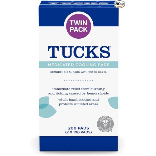 TUCKS Medicated Cooling Pads, 200 Count - Witch Hazel Pads for Sensitive Areas, Cleanse and Protect from Irritation