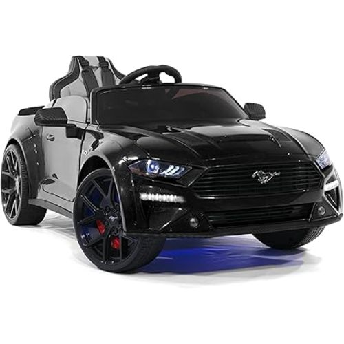 Moderno Kids Ford Mustang GT 24V Power Children Ride-On Car with R/C Parental Remote + EVA Foam Rubber Wheels + Leather Seat + Bluetooth MP3 FM Radio Music Player + LED Lights + Car Cover + Floor Mats