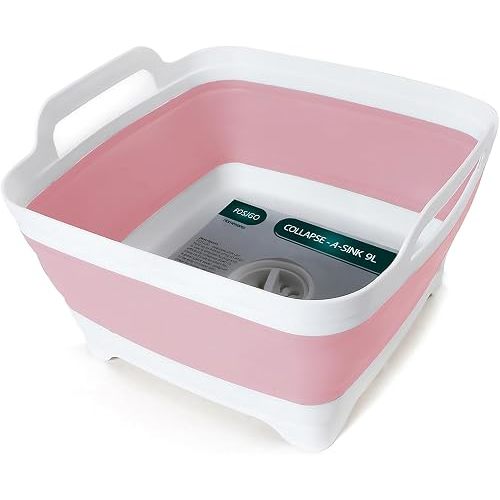 FOSJGO Collapsible Dish Basin with Drain Plug, Foldable Sink, 2.4 Gal (9L)