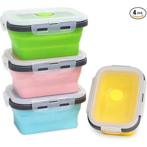 Small Collapsible Silicone Food Storage Container(12 Oz) 4 Pack, Silicone Storage Containers for Snack, Fruit, Stackable, Space Saving