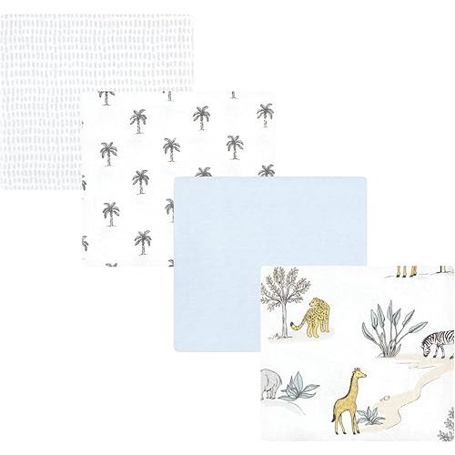 Hudson Baby Unisex Baby Cotton Flannel Receiving Blankets, Boy Safari World, One Size