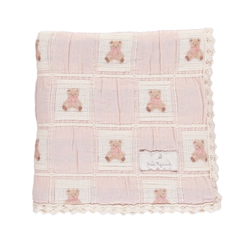 Mauve Teddy Bear Patchwork Cotton Crochet Blanket