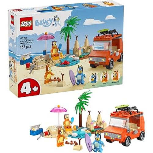 LEGO Bluey: Bluey’s Beach & Family Car Trip - Toddler Learning Toy for Kids 4+ - Includes Bluey, Bingo, and Mum Minifigures - Birthday Gift for Boys and Girls, Ages 4+ - 11202