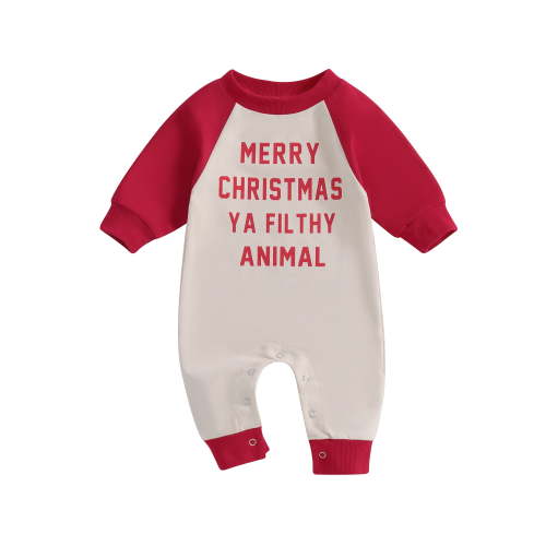 Infant Baby Christmas Romper Letter Print Long Sleeve Full Length Jumpsuit for Boys and Girls Newborn First Christmas Outfit