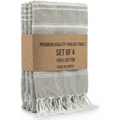 Clotho 4 Pack Silver Gray Turkish Hand Towels for Bathroom 18x40 Large 100% Cotton Soft Decorative Towel, Absorbent Lightweight Quick Dry Face Towel for Travel Hair Gym Yoga