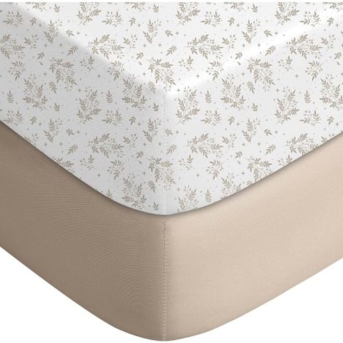 Yoofoss 2-Pack Baby Crib Sheets for Boys Girls 52x28 (Brown+Leaf)