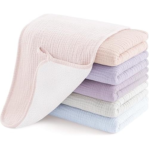 Susurration Muslin Burp Cloths, Soft Baby Burping Cloths for Unisex Boys and Girls, Newborn Essentials Large Extra Absorbent Washcloths, 20x10in, 6 Pack