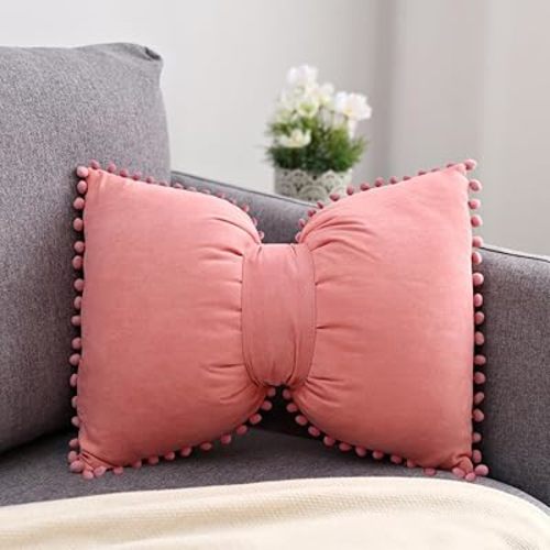 YDBDAT Boho Decorative Throw Pillow Covers Soft Velvet Pillow Cases Bow Lumbar Pillow Covers, 14 x 20, Coral