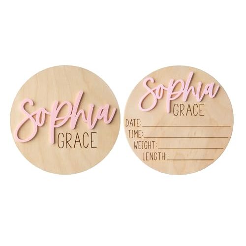 Double Sided Personalized Baby Birth Announcement Sign for Hospital | Personalized Baby Name Sign for Hospital, Wooden Newborn Photo Prop, Baby Name Plaque, Baby Shower Item, 5-7 Inches inch