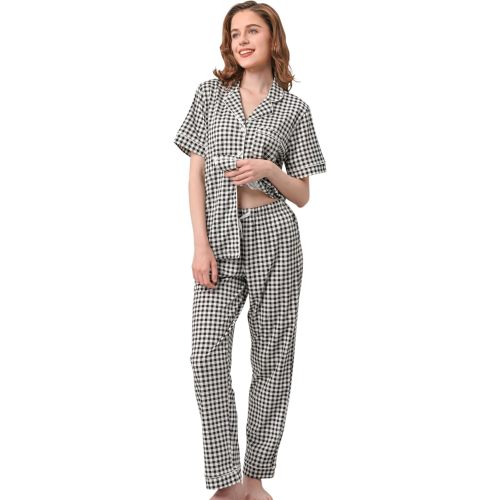 100% Cotton Pajamas for Women Sets 2 Pieces Pjs Button short sleeves with Pockets Soft Sleepwear Loungewear XS-XXL