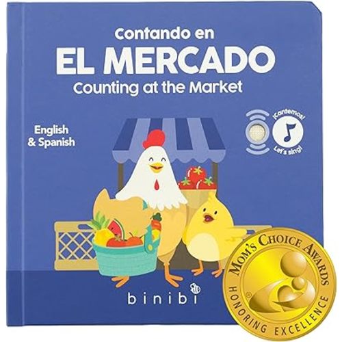 Binibi Counting at the Market – Bilingual Musical Sound Book for Kids 3–5, Learn Numbers in Spanish & English, Interactive Counting Book. Libro en Español para Niños
