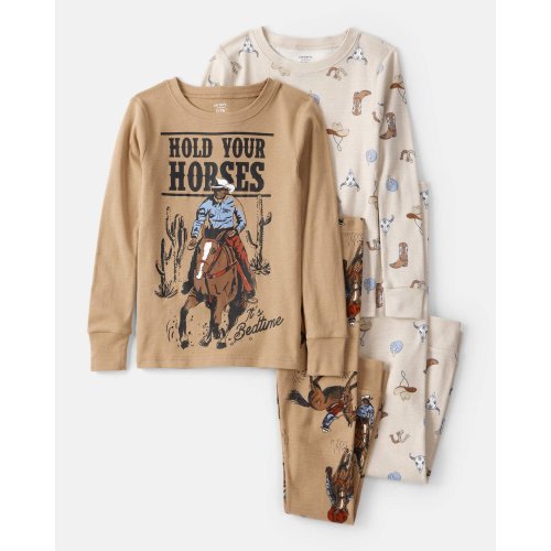 Boys Western Print 100% Cotton Long-Sleeve Snug Fit 4-Piece Pajamas - Brown - Carter's | Carter's
