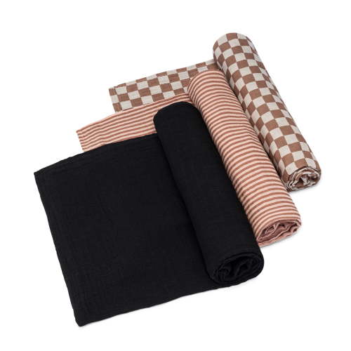 Parker Baby Swaddles - 3 Pack Infant 100% Cotton Muslin Female Swaddle Blankets - Rosewood Set