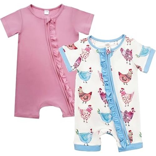 Bow Dream Baby Girl Romper 2 pack Bamboo Rayon Baby Clothes Baby Boy Short Sleeve Jumper One-Piece Rompers Summer