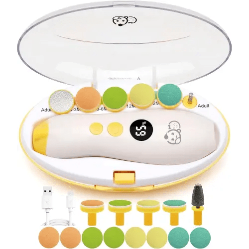 Rechargeable 22 in 1 Baby Nail Trimmer, Usage Labeled Case, 13 Extra Replacement Tools, Royal Angels Electric Nail File with LCD Display, Newborn Toddler Nail Care Clipper Kit (Rechargeable, Mango)