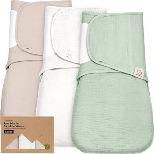 KeaBabies Muslin Baby Swaddles for Newborns – 3-Pack,100% Organic Cotton Swaddles Sleep Sack 3-6 Months, Infant, Baby Girls, Boys, Soft Breathable Summer Swaddler, Easy Quiet Closure (Sage, L)