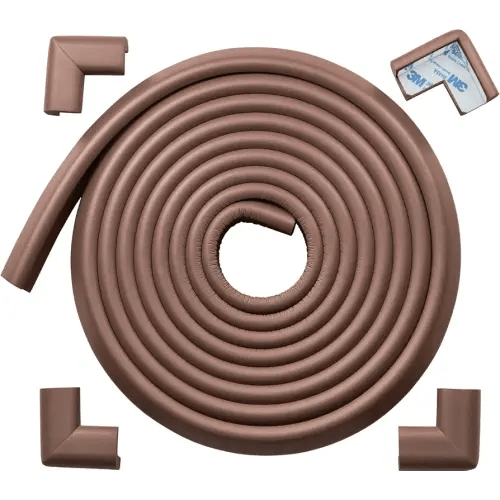 Roving Cove HeftyFit Edge Corner Protector Baby Proofing (Large 15ft Edge 4 Corners), Heavy-Duty, Soft NBR Rubber Foam, Furniture Fireplace Safety Bumper Guard, 3M Adhesive, Coffee Brown