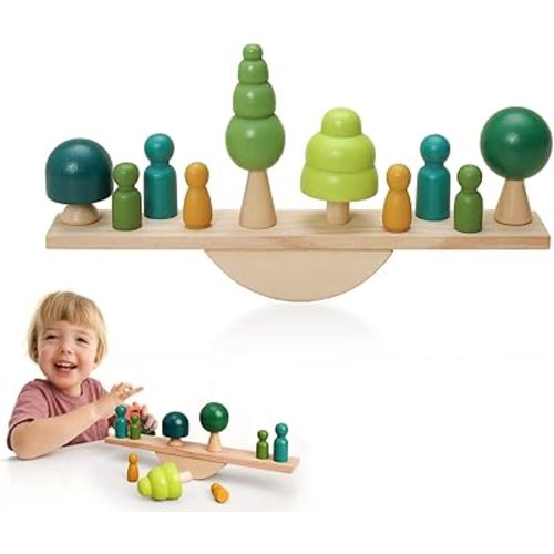 Wooden Tree Toys Balance Toys Wooden Peg Dolls Preschool Learning Educational Montessori Toys, Natural Woodland Trees Creative Accessories for Home Decor