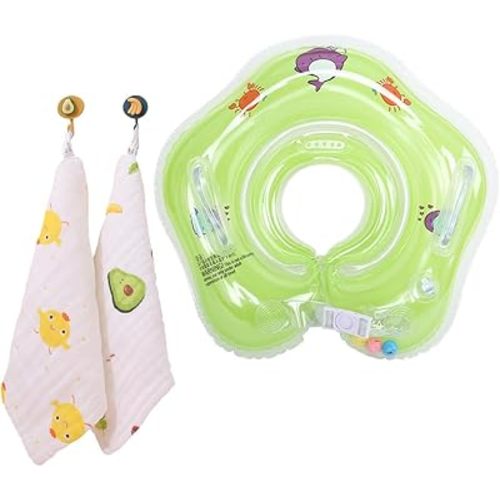 Summer Baby Swim Ring with 2PCS Cotton Towels for 0-18Months Boys Girls,Inflatable Pool Swim Float Ring for Bath or Swim Training