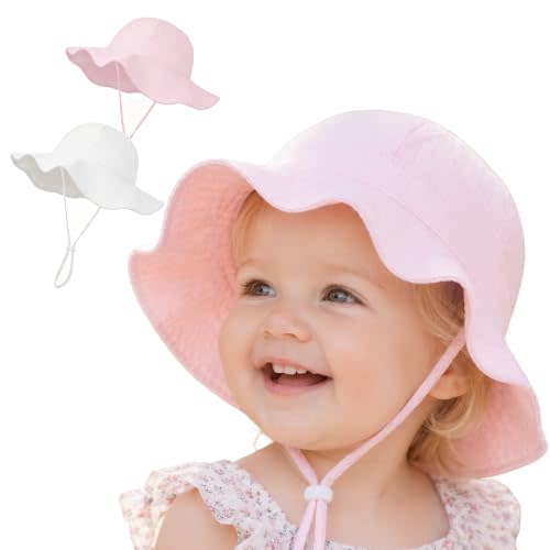 Baby Toddler Sun Protection Bucket Hat Infant Beach Summer Hats for Girl | Soft Breathable Fabric With UPF 50+ Wide Brim Swim hat, Adjustable Chin Strap Stays in Wind, Lightweight For Beach & Travel