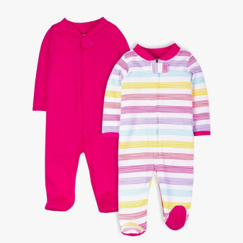 Lamaze Baby Girls' Super Combed Natural Cotton Sleep N Play,Zipper Closure Footed Sleepwear, 2 Pk