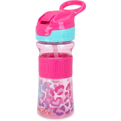 Nuby Thirsty Kids Flip-It No-Spill Toddler Sippy Cup with Soft Spout - 12 oz - 18+ Months - Pink Leopard - Back to School Essentials