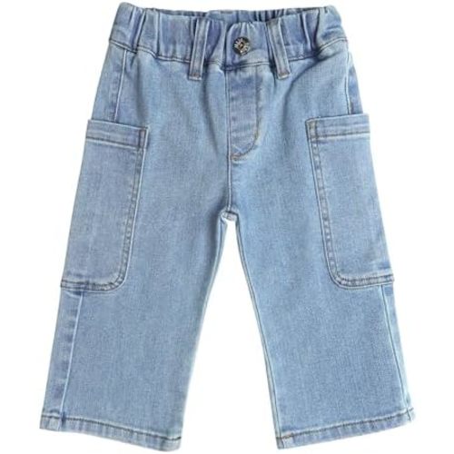 KIDSCOOL Baby Boys Girls Wide Leg Cargo Jeans Utility Pockets Denim Pants