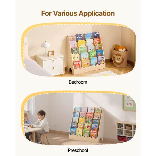 UIMOSO Montessori Bookshelf, 5-Tier Scalloped Kids Bookshelf, Front Facing Toddler Bookcase, Dual Hooks for Hanging Backpacks