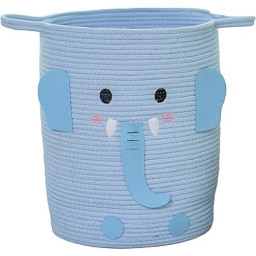 52L Cotton Rope Laundry Basket for Nursery & Kids - Woven Storage Hamper with Handles, Cute basket for Blankets, Clothes, Pillows (Blue)