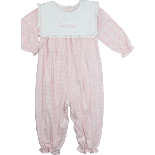 Pink Gingham Knit Square Collar Long Bubble – Cecil & Lou