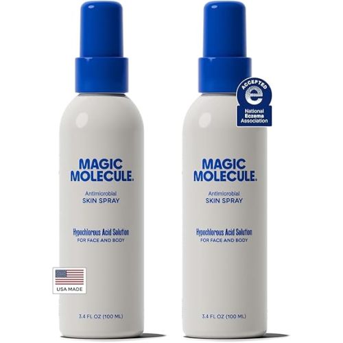 Magic Molecule Hypochlorous Acid Spray for Breakout-Prone Skin, Eczema & Itchy Rashes | Helps 50+ Dermal Issues | For All Skin Types 3.4 oz (Pack of 2) Travel-Friendly