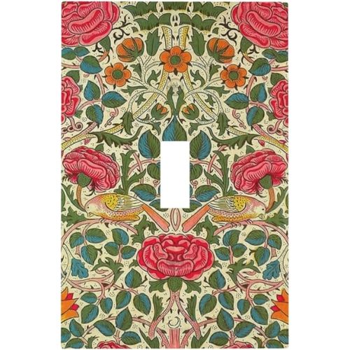 William Morris Roses Floral 1 Gang Light Switch Cover Single Toggle Wall Plate VintageTulip Flower Plant Bird Decorative Electrical Switchplate Covers for Country Bedroom Home Decor