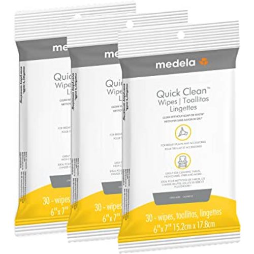 Medela Quick Clean Breast Pump and Accessory Wipes 90ct, 3 Packs of 30 Count, Resealable, Convenient and Hygienic On The Go Cleaning for Tables, Countertops, Chairs, and More