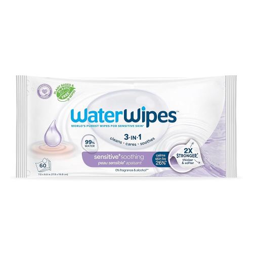 WaterWipes Soothing Clean Baby Wipes, 99% Water-Based Wipes with Botanical Extract, Unscented & Hypoallergenic, 60 Count (1 Pack), Packaging May Vary