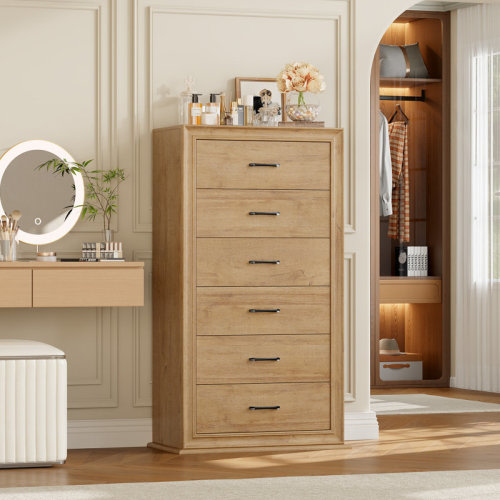 Lark Manor™ Arihana 53''H Vintage 6-Drawer Tall Dresser - Rustic Engineered Wood Chest with Fluted Detailing & Metal Handles, Space-Saving Vertical Design, Anti-Tip Kit Included, Multi-Functional Storage for Bedroom/Entryway & Reviews | Wayfair