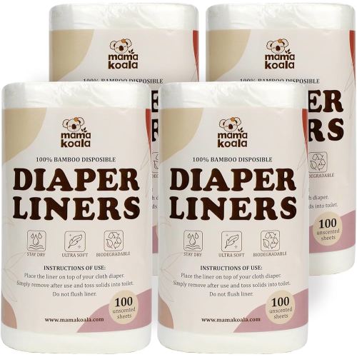 Mama Koala Disposable Natural Bboo Diaper Liners for Cloth Diapers, 400 Sheets (4 Pack)