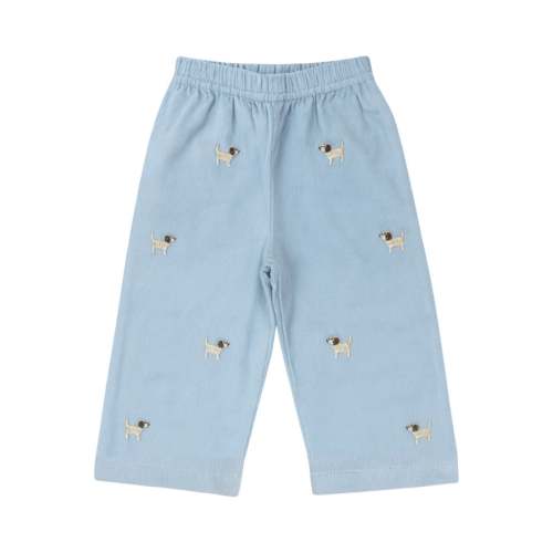 Boy's Puppy Embroidered Sky Blue Corduroy Pants
