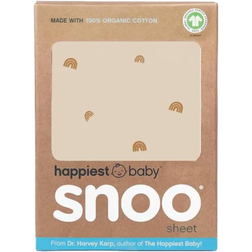 Happiest Baby SNOO Bassinet Fitted Sheet - 100% Organic Cotton Nursery Bedding - Fits SNOO Sleeper Crib Mattress (Tan Rainbows)