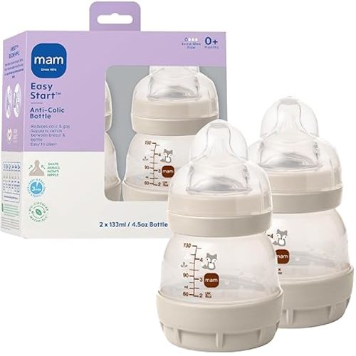 MAM 5oz Easy Start Anti-Colic Wide Neck Vented Baby Bottle, Slow Flow Breastfeeding-Like Nipple,Reduces Colic Gas & Reflux, Easy Clean, BPA Free,0+ Months, Made in Europe