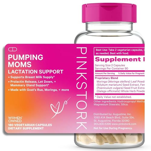 Pink Stork Pumping Moms Lactation Support for Breast Milk Supply with Goat's Rue and Moringa - 180 Capsules