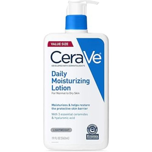 CeraVe Daily Moisturizing Lotion for Dry Skin, Body Lotion & Face Moisturizer with Hyaluronic Acid and Ceramides, Daily Moisturizer, Fragrance Free, Oil-Free, 19 Ounce