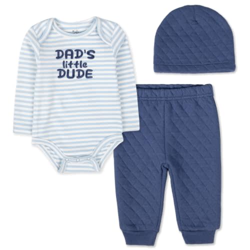 Baby Essentials Baby Boy 3-Piece Layette Set Outfit with Bodysuit, Quilted Jogger Pants & Headband