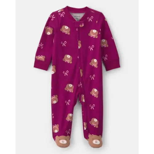 Baby Girl Bear 100% Cotton 2-Way Zip Sleep & Play Pajamas - Purple | Carter's