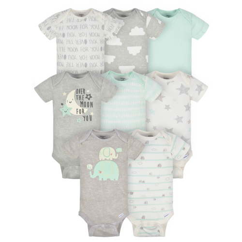 Assorted Short Sleeve Onesies Bodysuits, 8pk (Baby Boy or Baby Girl Unisex)
