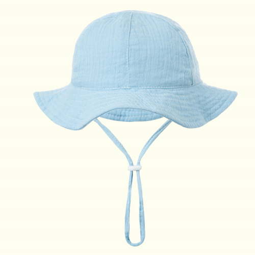 Lovskoo Infant Bucket Hat, Wide Brim Baby Sun Hat, Sky Blue, Soft Cotton, 3-12 Months
