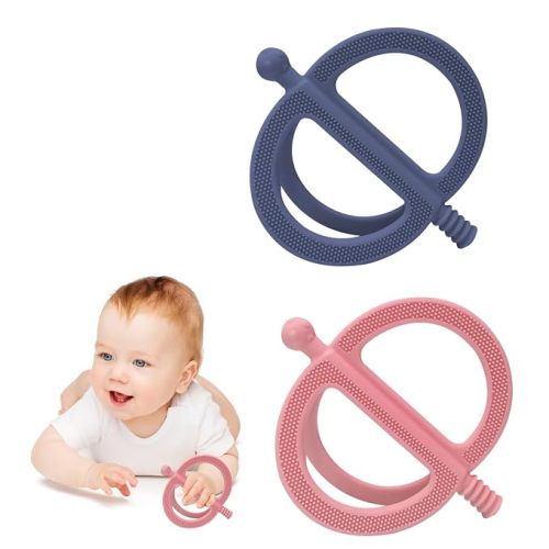 Baby Teething Toy, Nipple-Shaped with Easy-Hold Handle, Anti-Choking Design for Teething Relief, Teethers for Babies 0-36 Months, Textured Chewing Toys for Infants Toddlers (Pink+Grey)