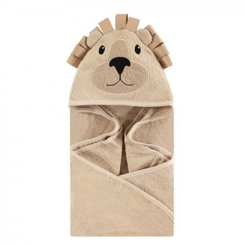 Hudson Baby Infant Cotton Animal Face Hooded Towel, Lion, One Size