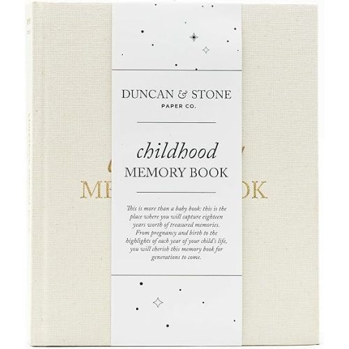 Childhood Memory Book - Elegant Memory Book For Kids Till Age 18 W/Guided Prompts, Space for Photos & More - Childhood Memory Journal (175 Pages, Cream)