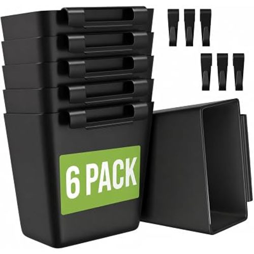 6 Pack Black Rolling Cart Accessories with 6 Hanging Cup Holder and 6 Hooks